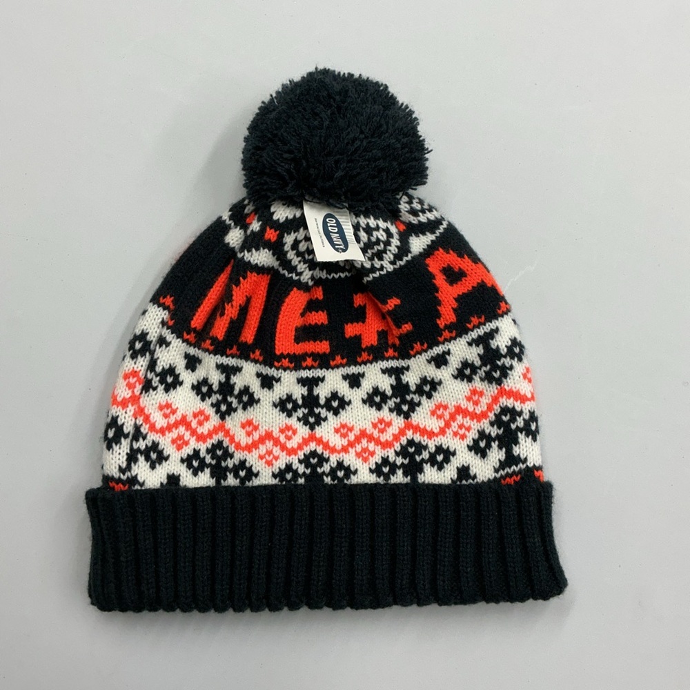 Old Navy Black and Orange Knit Beanie